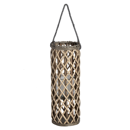 Cave Small Wicker Lantern In Brown With Glass Hurricane