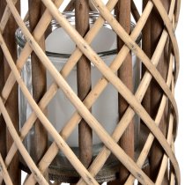 Cave Small Wicker Lantern In Brown With Glass Hurricane