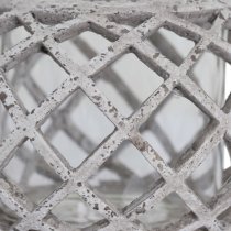 Poppy Round Ceramic Lattice Hurricane Lantern In Stone