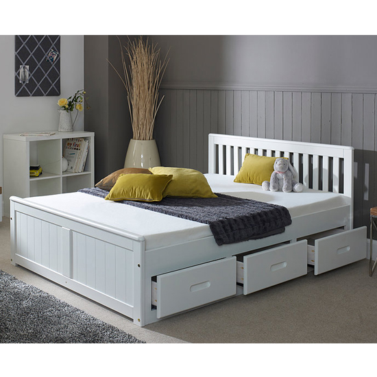 Mission Storage Small Double Bed In White With 3 Drawers