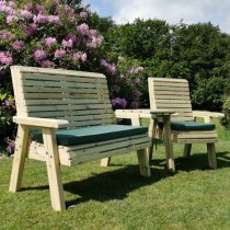 Erog Wooden Outdoor Angled Bench And Chair Seating Set