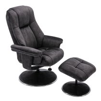 Dollis Fabric Swivel Recliner Chair And Footstool In Liquorice