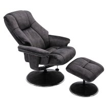 Dollis Fabric Swivel Recliner Chair And Footstool In Liquorice