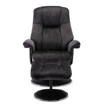 Dollis Fabric Swivel Recliner Chair And Footstool In Liquorice