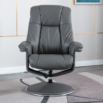 Dollis Leather Match Swivel Recliner Chair In Granite