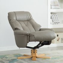 Dox Plush Swivel Recliner Chair And Footstool In Grey