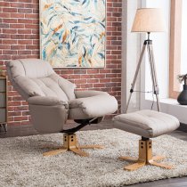 Dox Plush Swivel Recliner Chair And Footstool In Pebble