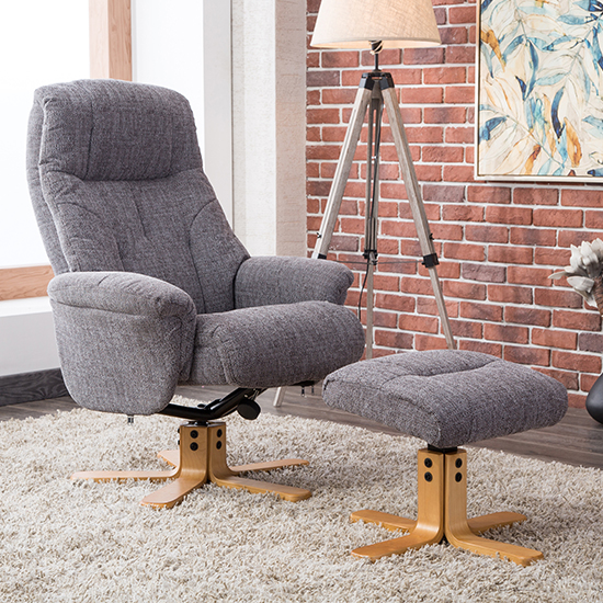 Dox Fabric Swivel Recliner Chair In Lisbon Grey