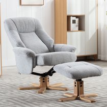 Hatton Fabric Swivel Recliner Chair And Footstool In Cloud