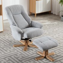 Hatton Fabric Swivel Recliner Chair And Footstool In Cloud