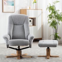 Hatton Fabric Swivel Recliner Chair And Footstool In Cloud