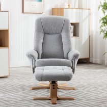 Hatton Fabric Swivel Recliner Chair And Footstool In Cloud