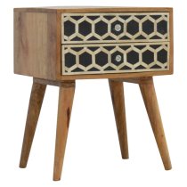 Ouzo Wooden Bedside Cabinet In Bone Inlay And Oak With 2 Drawers