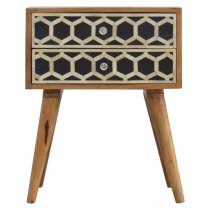 Ouzo Wooden Bedside Cabinet In Bone Inlay And Oak With 2 Drawers