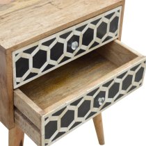 Ouzo Wooden Bedside Cabinet In Bone Inlay And Oak With 2 Drawers