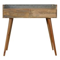 Ouzel Wooden Console Table In Bone Inlay Gallery Back And Oak