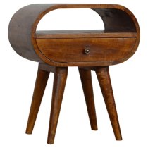 Vary Wooden Circular Bedside Cabinet In Chestnut With Open Slot