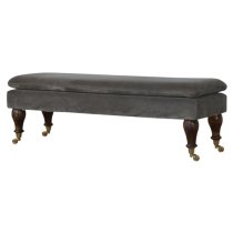 Trenton Velvet Hallway Seating Bench In Grey With Castor Legs