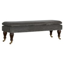 Trenton Velvet Hallway Seating Bench In Grey With Castor Legs