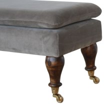 Trenton Velvet Hallway Seating Bench In Grey With Castor Legs