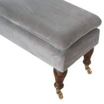 Trenton Velvet Hallway Seating Bench In Grey With Castor Legs