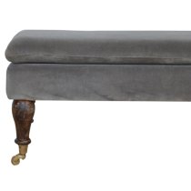 Trenton Velvet Hallway Seating Bench In Grey With Castor Legs