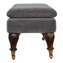 Trenton Velvet Hallway Seating Bench In Grey With Castor Legs