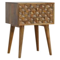 Tufa Wooden Diamond Carved Bedside Cabinet In Oak Ish 2 Drawers