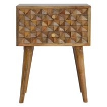 Tufa Wooden Diamond Carved Bedside Cabinet In Oak Ish 2 Drawers