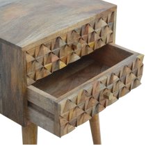 Tufa Wooden Diamond Carved Bedside Cabinet In Oak Ish 2 Drawers