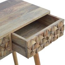 Tufa Wooden Diamond Carved Console Table In Oak Ish