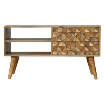 Tufa Wooden Diamond Carved TV Stand In Oak Ish