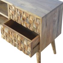 Tufa Wooden Diamond Carved TV Stand In Oak Ish