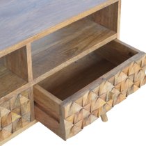 Tufa Wooden Diamond Carved TV Stand In Oak Ish With 2 Drawers