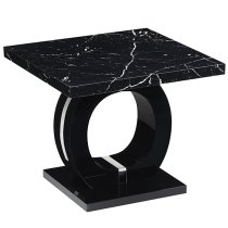 Halo High Gloss Lamp Table In Black And Milano Marble Effect