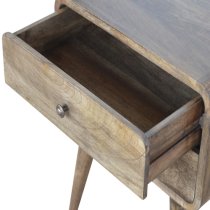 Bacon Wooden Curved Bedside Cabinet In Grey Washed With 2 Drawer