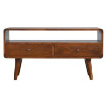 Bacon Wooden Curved TV Stand In Chestnut With 2 Drawers