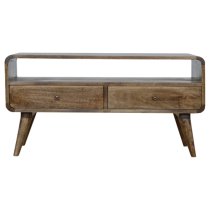 Bacon Wooden Curved TV Stand In Grey Washed With 2 Drawers