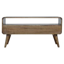 Bacon Wooden Curved TV Stand In Grey Washed With 2 Drawers