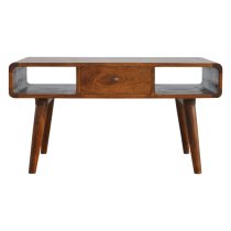 Bacon Wooden Curved Coffee Table In Chestnut With 2 Drawers