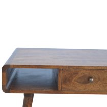 Bacon Wooden Curved Coffee Table In Chestnut With 2 Drawers