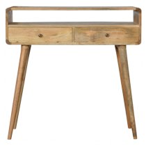 Bacon Wooden Curved Console Table In Oak Ish With 2 Drawers