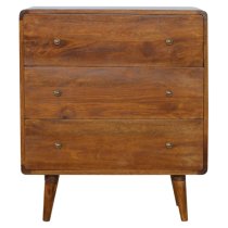 Bacon Wooden Curved Chest Of Drawers In Chestnut With 3 Drawers