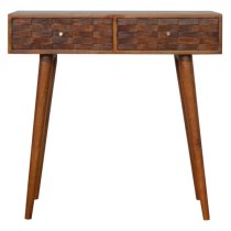 Tufa Wooden Tile Carved Console Table In Chestnut