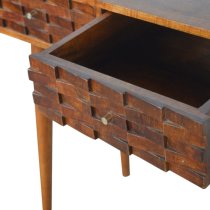 Tufa Wooden Tile Carved Console Table In Chestnut