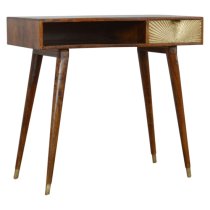 Manila Wooden Sunrise Gold Study Desk In Chestnut And Brass