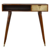 Manila Wooden Sunrise Gold Study Desk In Chestnut And Brass