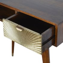 Manila Wooden Sunrise Gold Study Desk In Chestnut And Brass