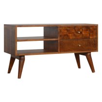 Tufa Wooden Tile Carved TV Stand In Chestnut