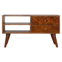 Tufa Wooden Tile Carved TV Stand In Chestnut